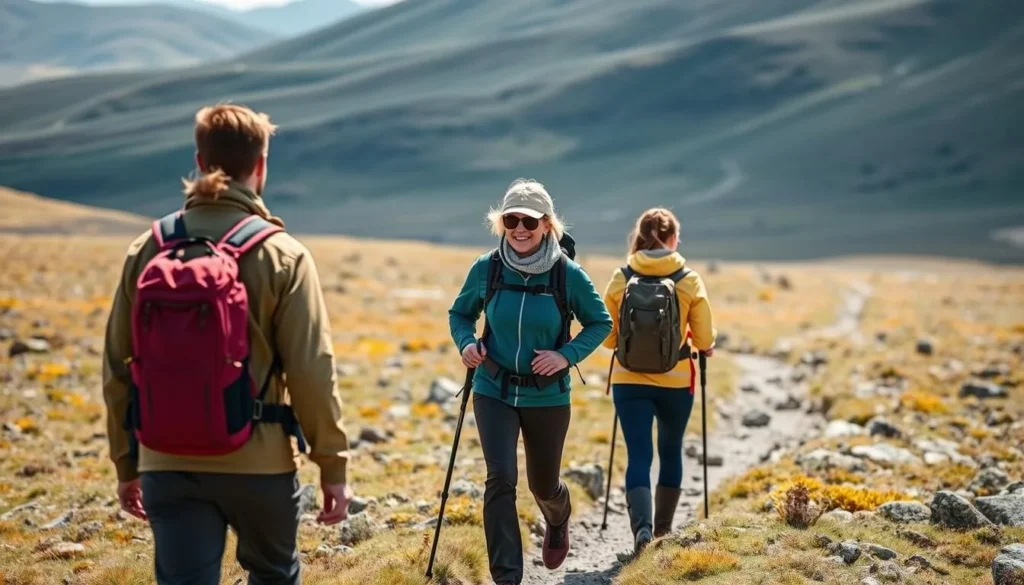 Hikers exploring the tundra landscape of Kytalyk National Park with a guide Hikers exploring the tundra landscape of Kytalyk National Park with a guide