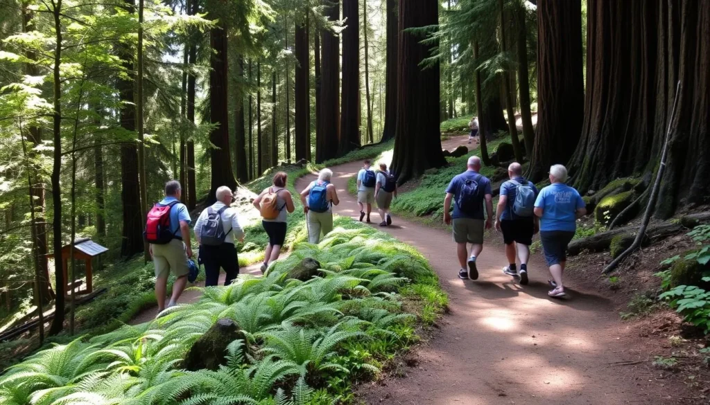 Hikers on Durphy Creek Trail at Richardson Grove State Park
