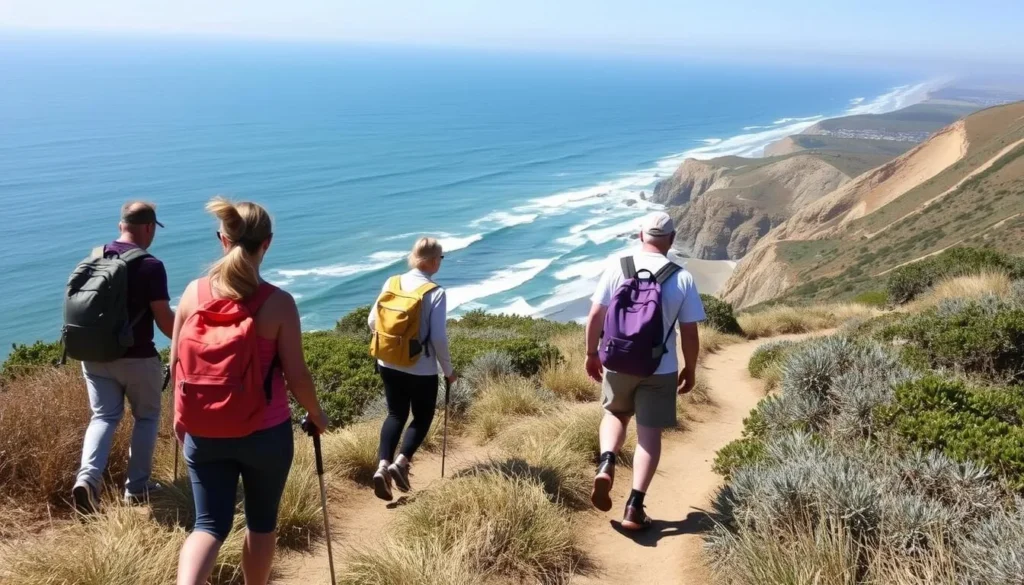 Hikers on a coastal trail near Robert H. Meyer Memorial State Beach