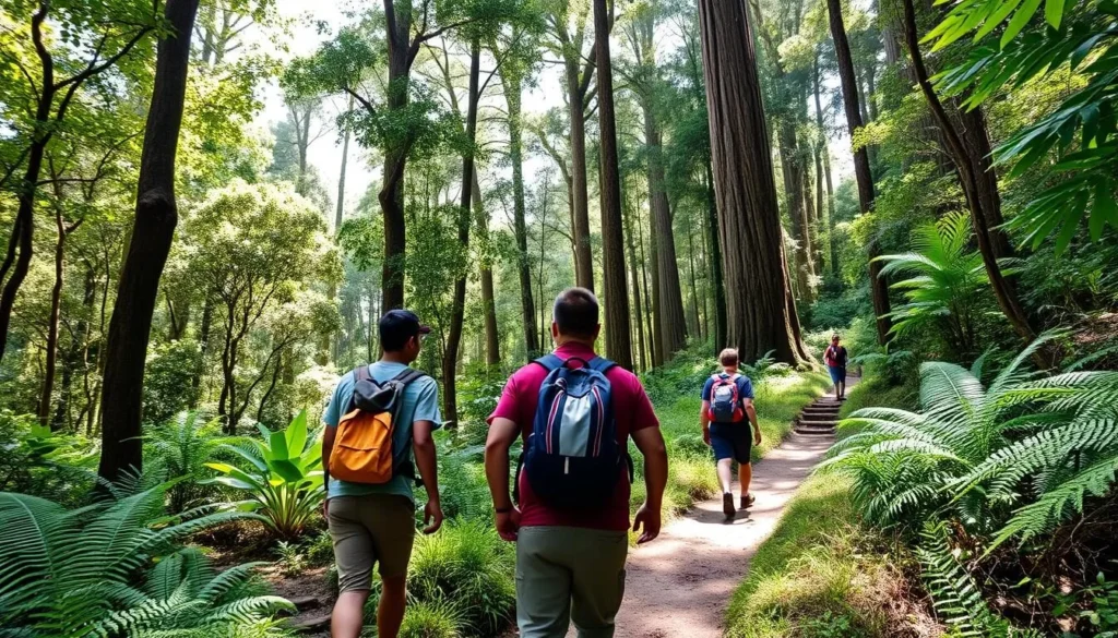 Hikers on a forest trail in Montana de Comayagua National Park