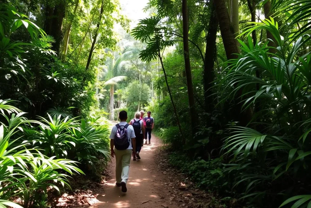 Hikers on a jungle trail in Ujung Kulon National Park