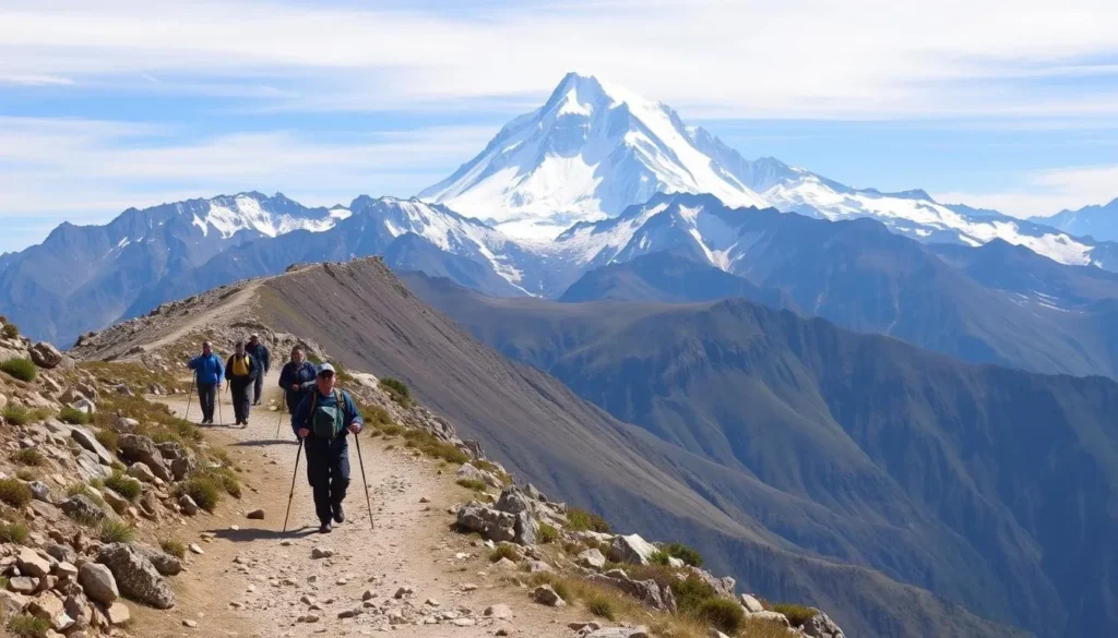 Hikers on a trail in Aconcagua Provincial Park with mountain views - Mendoza Argentina things to do