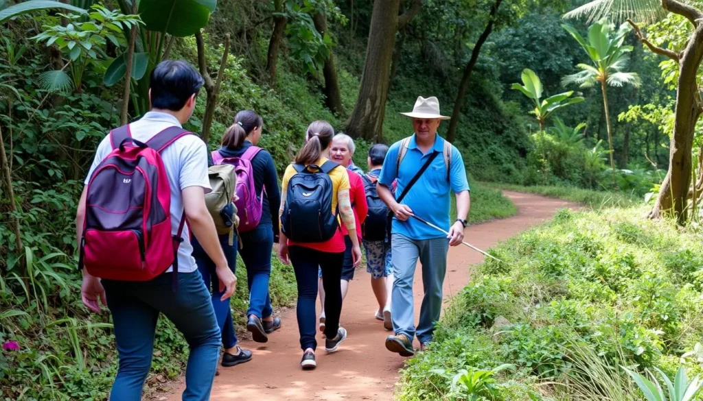Hikers on a trail in Andohahela National Park with a guide Hikers on a trail in Andohahela National Park with a guide