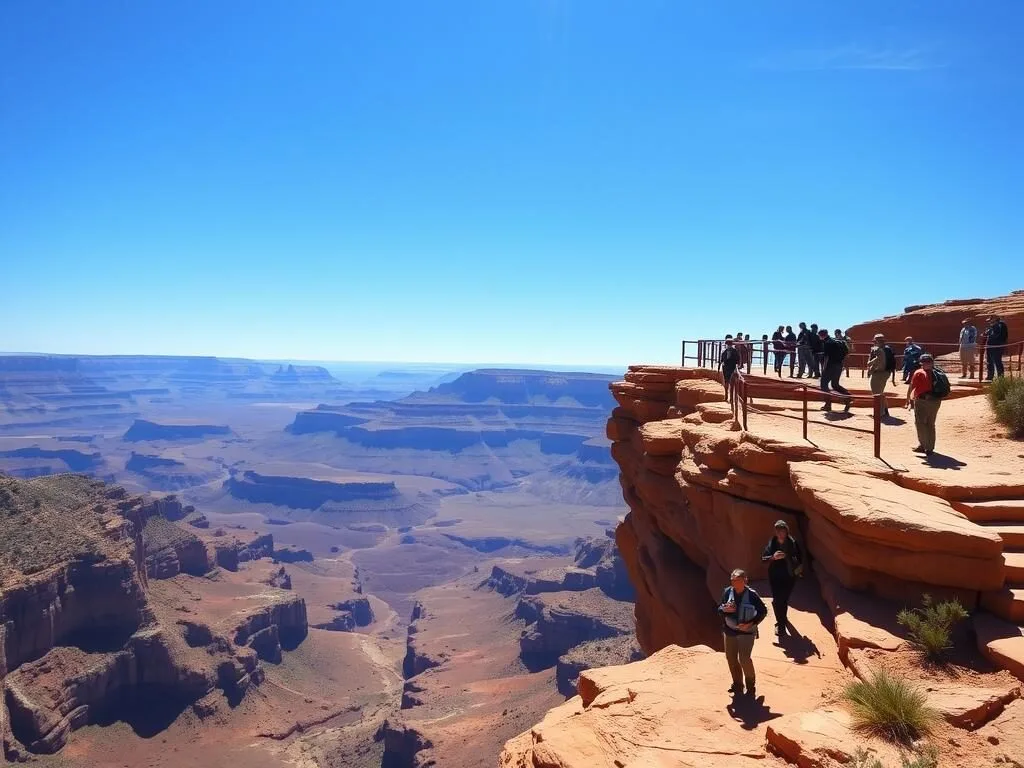Hikers on the Kings Canyon Rim Walk trail with panoramic views of Watarrka National Park