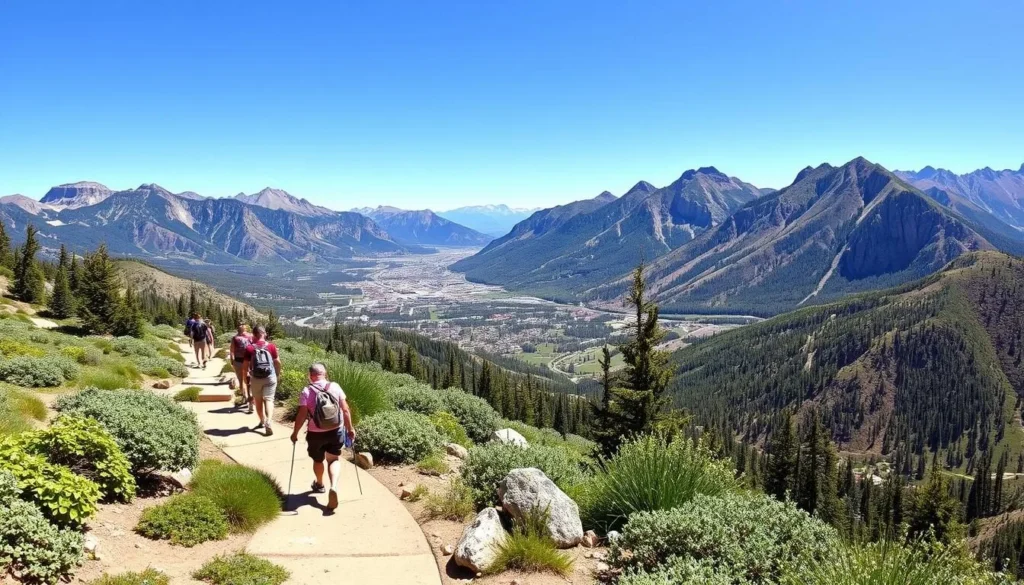 Hikers on the Perimeter Trail overlooking Ouray Colorado during summer, showing why these are the best months to visit