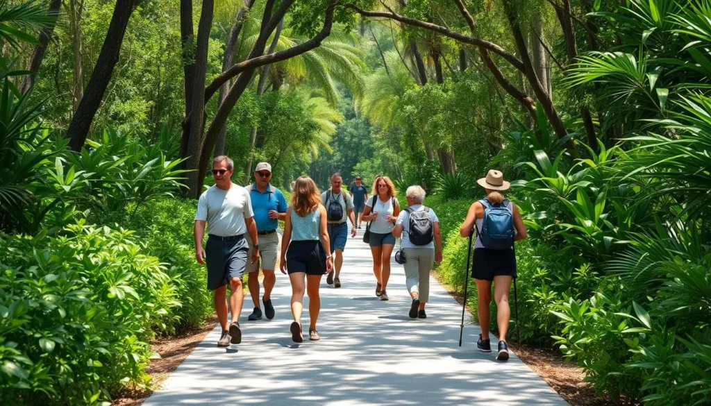 Hikers on the Port Bougainville Trail at Dagny Johnson Key Largo Hammock Botanical State Park