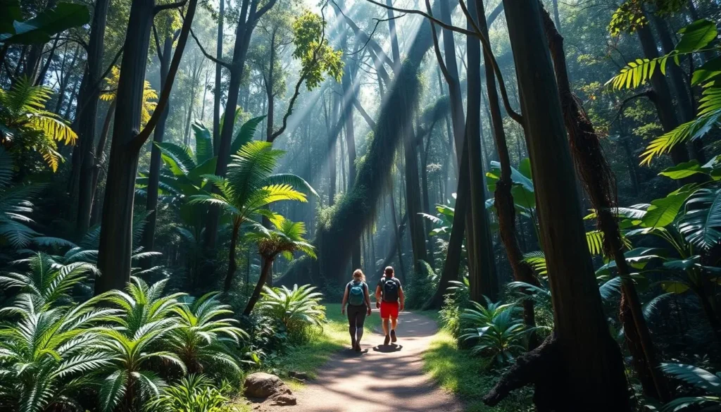 Hikers on the Rainforest Circuit Walk at Eungella National Park, Queensland