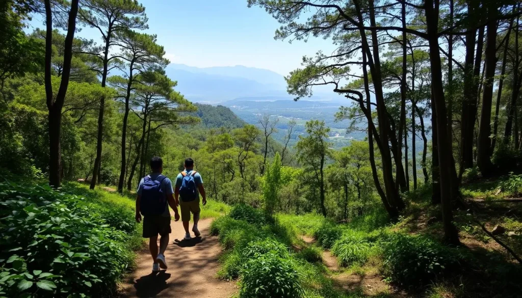 Hikers on the trail to Siddha Cave near Bandipur
