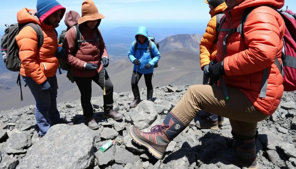 Hikers properly equipped with warm clothing and hiking gear at Nevado de Toluca