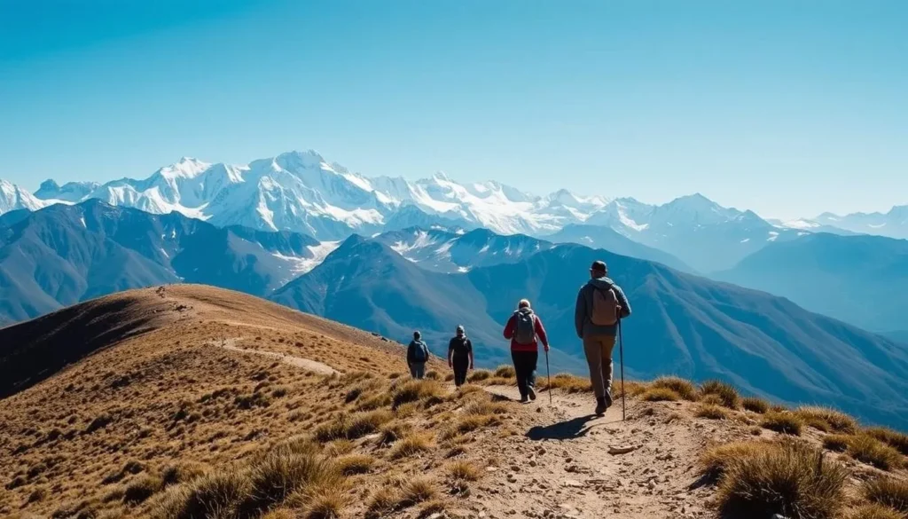 Hikers trekking on Cerro Provincia trail with mountain views
