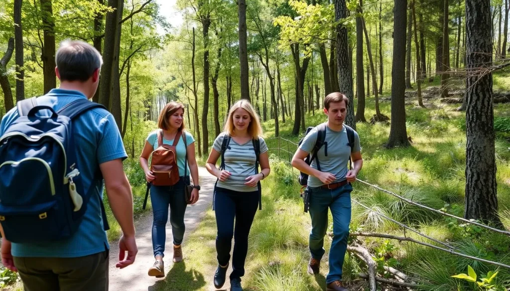 Hiking group observing wildlife in Khvalynsky National Park