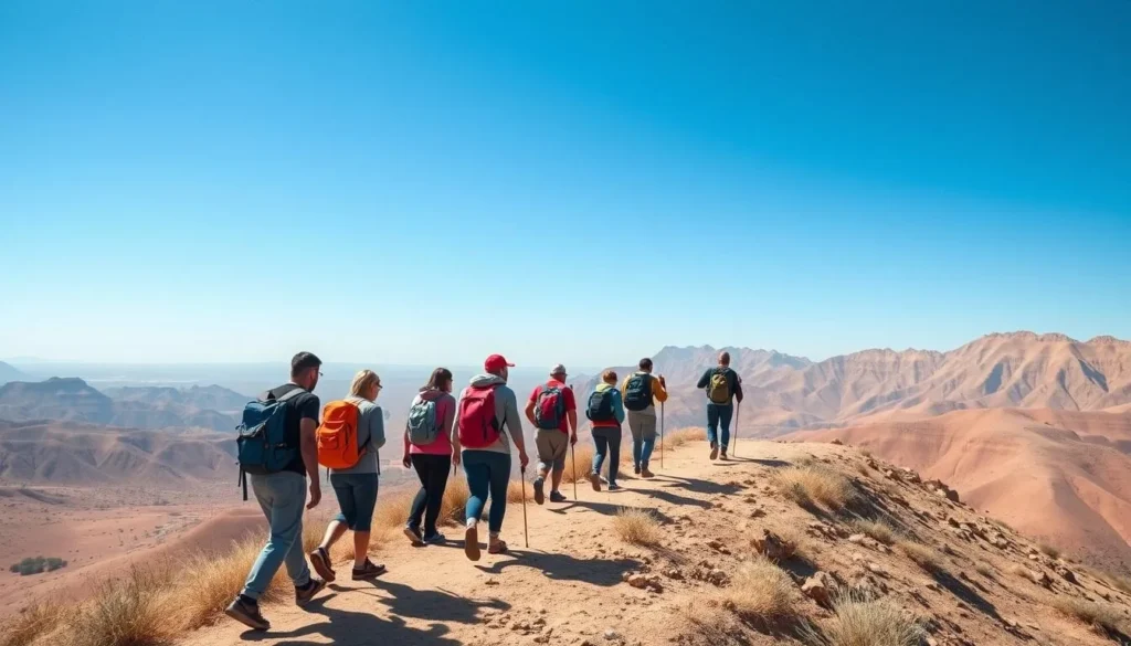 Hiking in the Dahar Mountains near Tataouine with dramatic desert landscape views