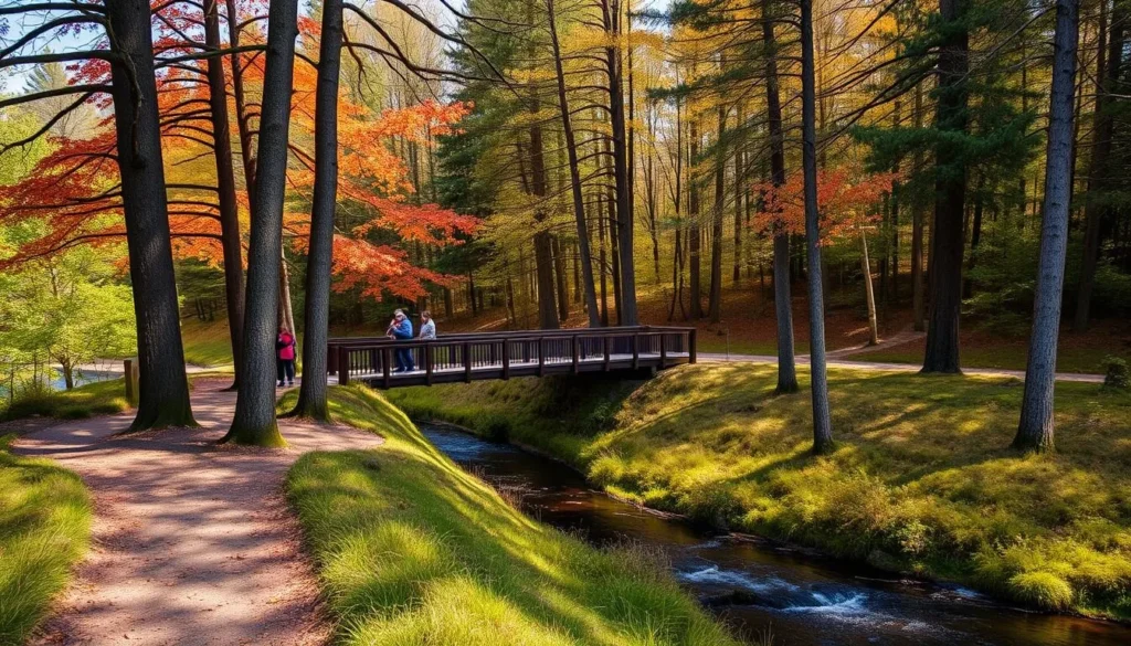 Hiking trail along Ness Islands in Inverness Scotland with autumn colors