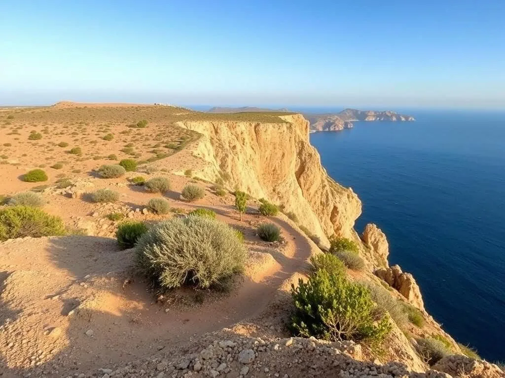 Hiking trail along the cliffs of Zembra National Park with panoramic Mediterranean views Hiking trail along the cliffs of Zembra National Park with panoramic Mediterranean views