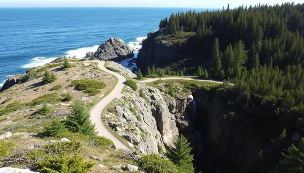 Hiking trail along the rocky coastline at Quoddy Head State Park
