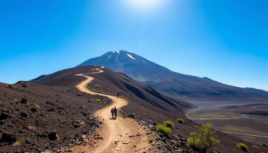 Hiking trail in Bromo Tengger Semeru National Park with mountain views in Probolinggo, Indonesia