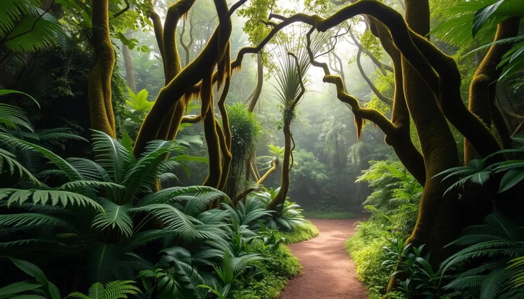 Hiking trail in El Yunque National Rainforest near Fajardo with lush vegetation
