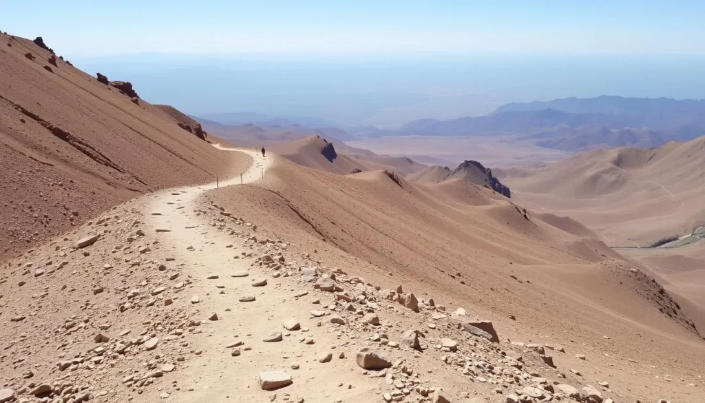 Hiking trail in Jebel Orbata National Park with trail markers and mountain views