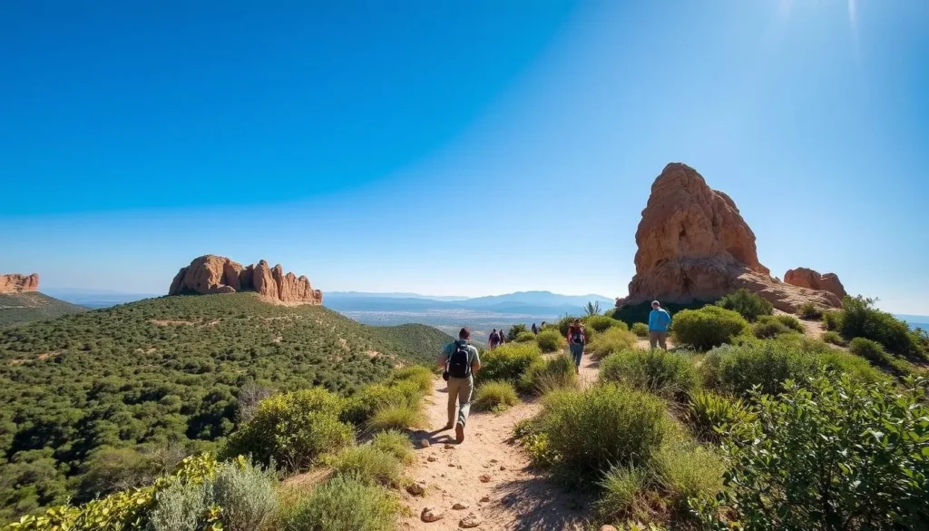 Hiking trail in Sidi Maafa Park with lush greenery and natural rock formations