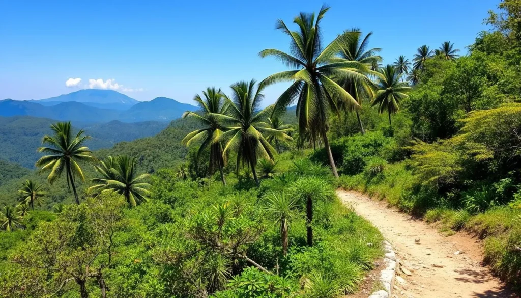 Hiking trail in Sierra Maestra mountains near Contramaestre with lush vegetation Hiking trail in Sierra Maestra mountains near Contramaestre with lush vegetation