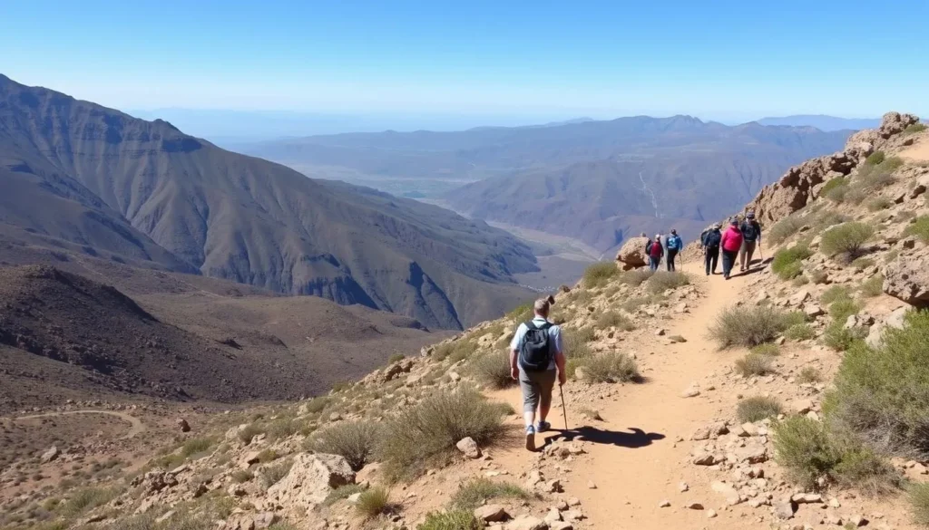 Hiking trail in the Atlas Mountains near Lqliaa with scenic mountain views