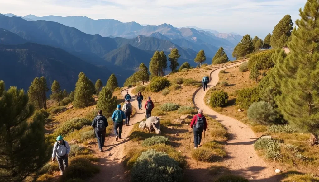 Hiking trail in the Middle Atlas Mountains near Sidi Slimane with forest and mountain views