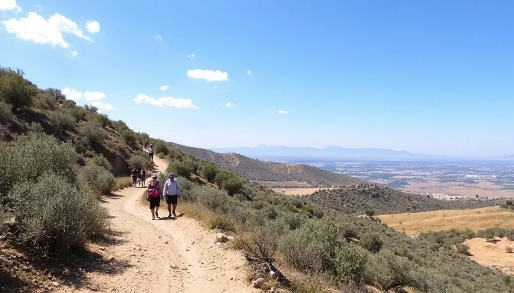 Hiking trail in the countryside near Hama with rolling hills and olive groves