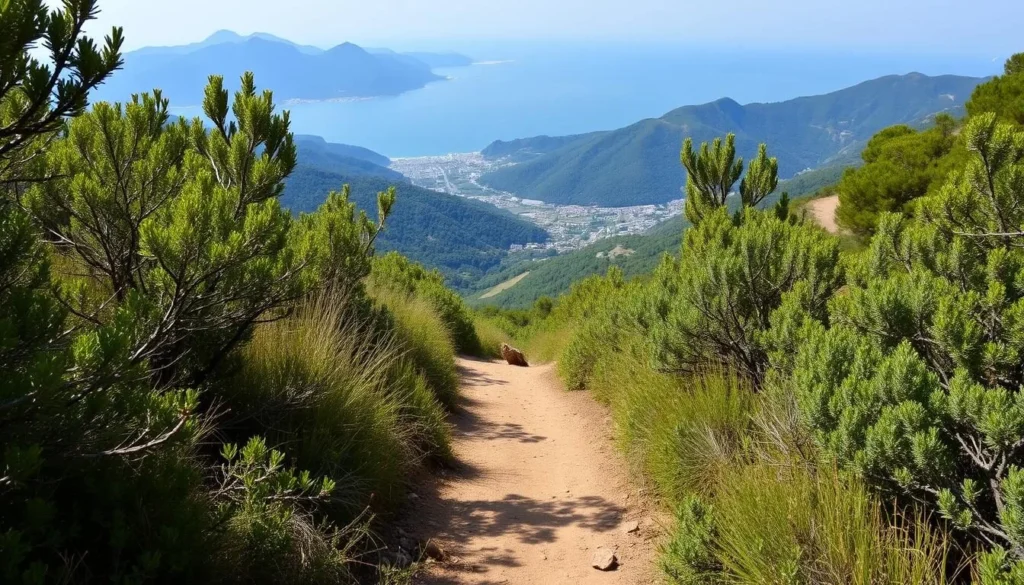 Hiking trail in the mountains near Latakia with panoramic views of the Mediterranean coastline