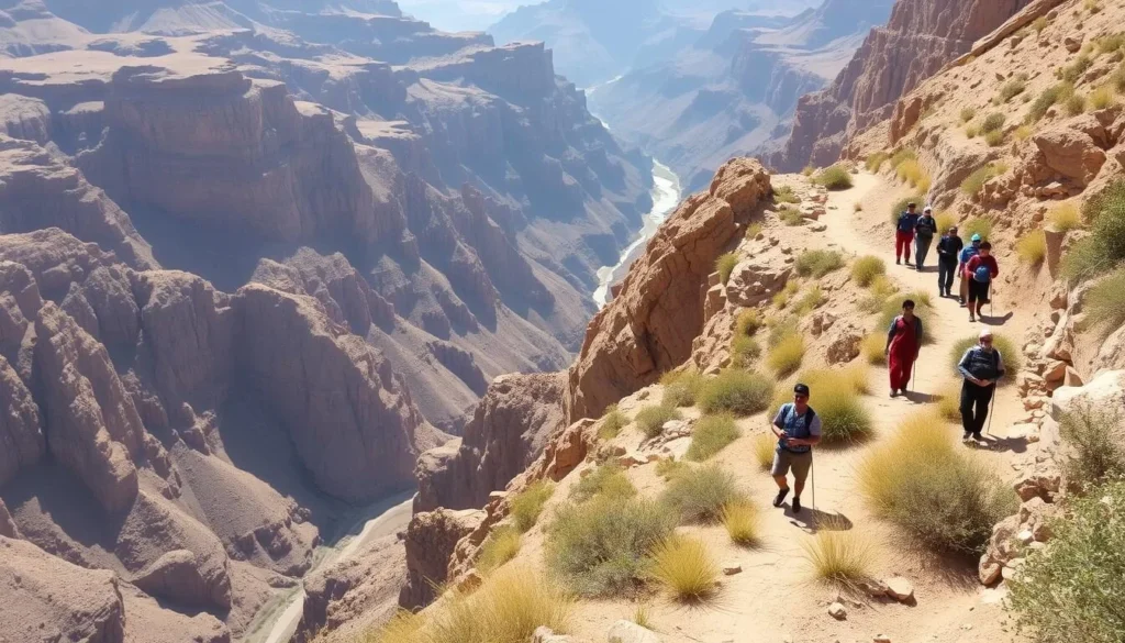 Hiking trail in the mountains near Nizwa with dramatic canyon views