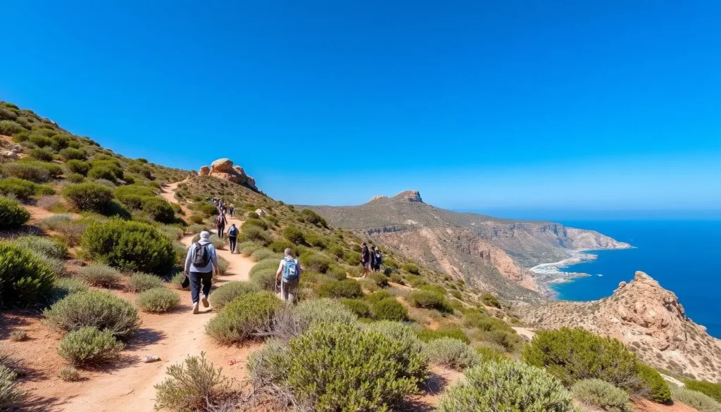 Hiking trail near Bouznika with coastal views and natural vegetation