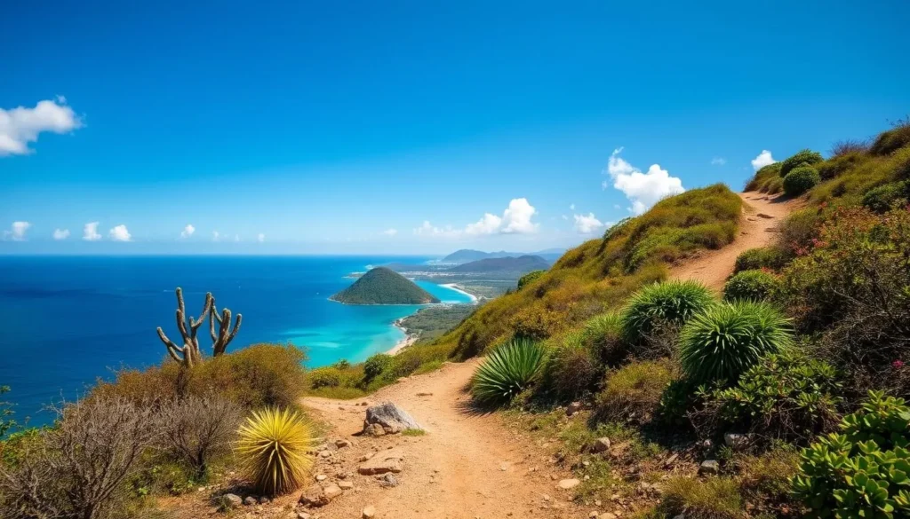Hiking trail near Valley Church Beach with panoramic ocean views