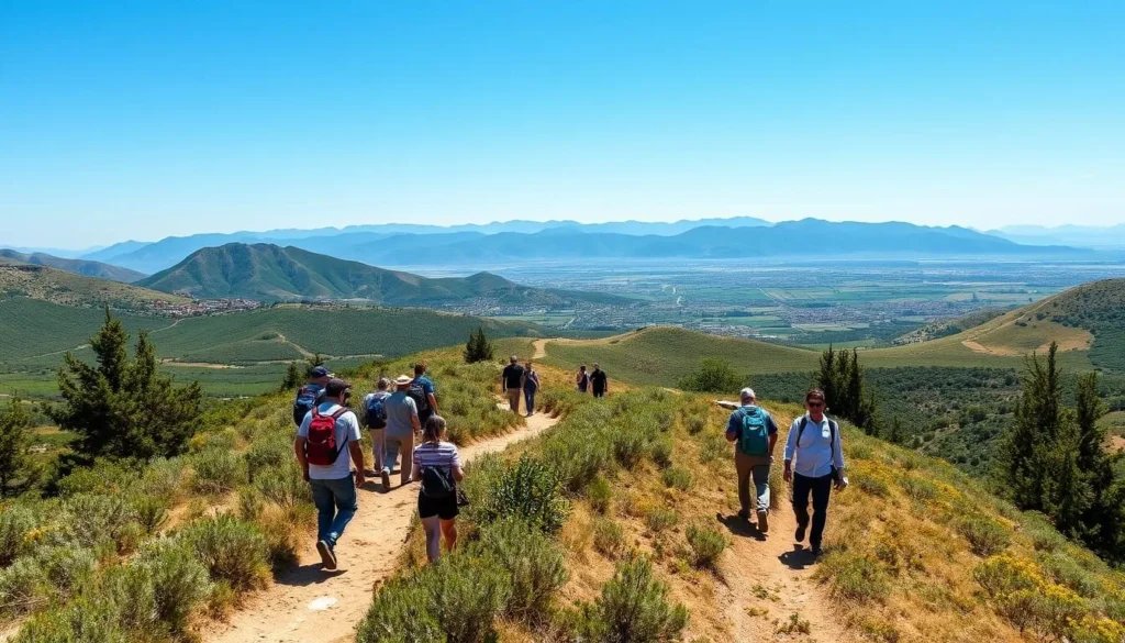 Hiking trail near Zahle with diverse group of tourists enjoying mountain views