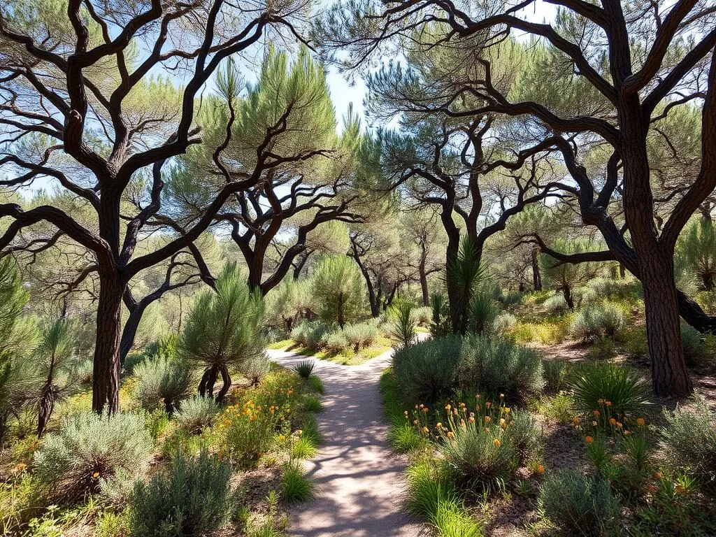 Hiking trail through Ajloun Forest Reserve with Mediterranean vegetation Hiking trail through Ajloun Forest Reserve with Mediterranean vegetation