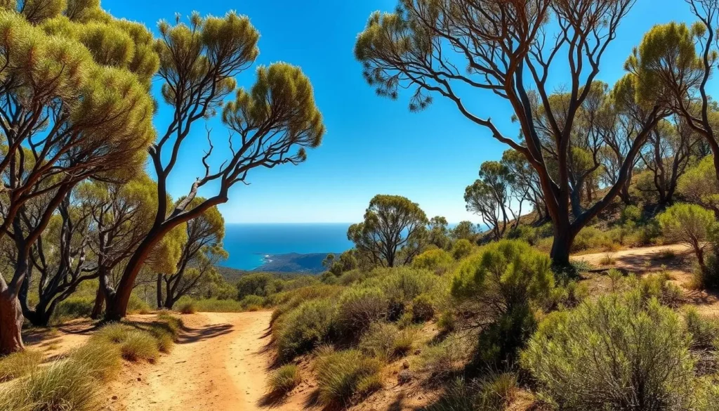 Hiking trail through Deep Creek Conservation Park with ocean views
