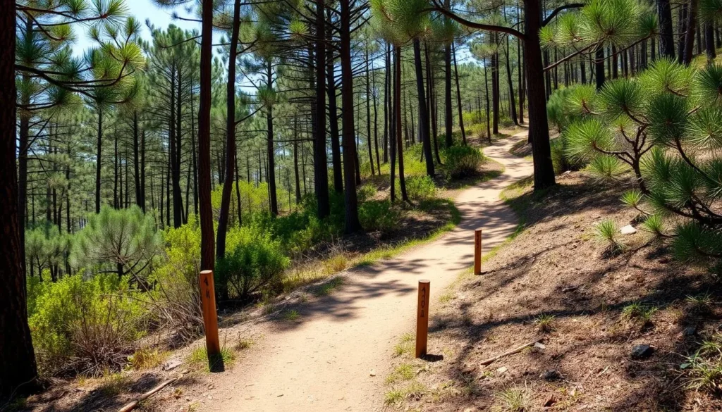 Hiking trail through Insurgente Jose Maria Morelos y Pavon National Park with trail markers Hiking trail through Insurgente Jose Maria Morelos y Pavon National Park with trail markers