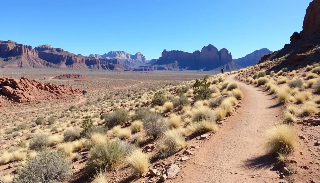 Hiking trail through Red Rock Canyon State Park California showing desert landscape