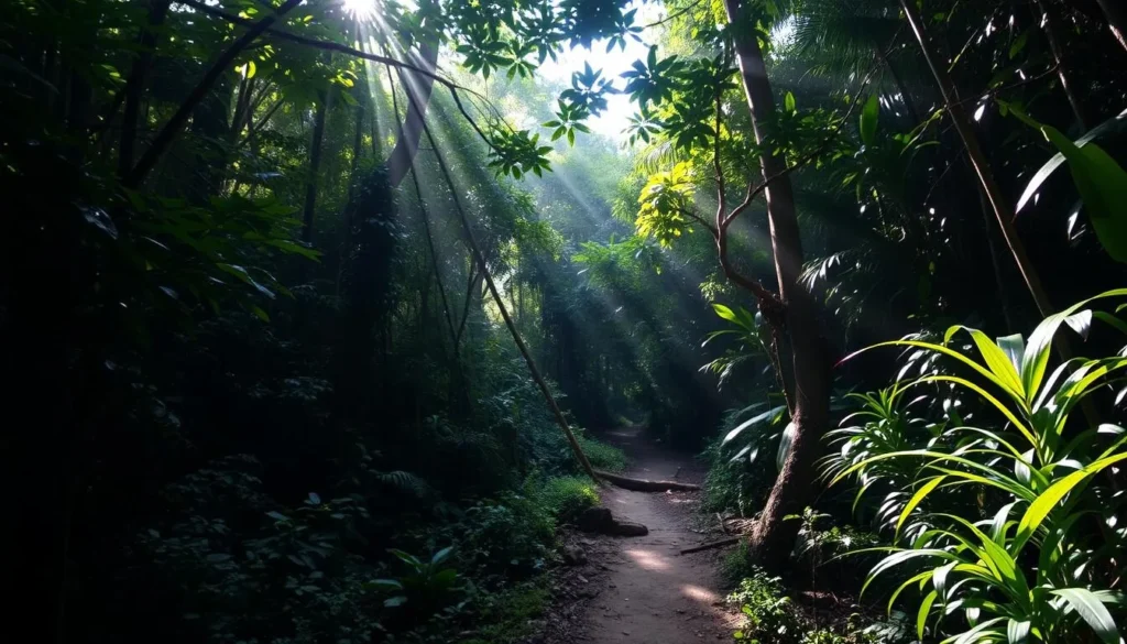 Hiking trail through Sarstoon-Temash National Park forest
