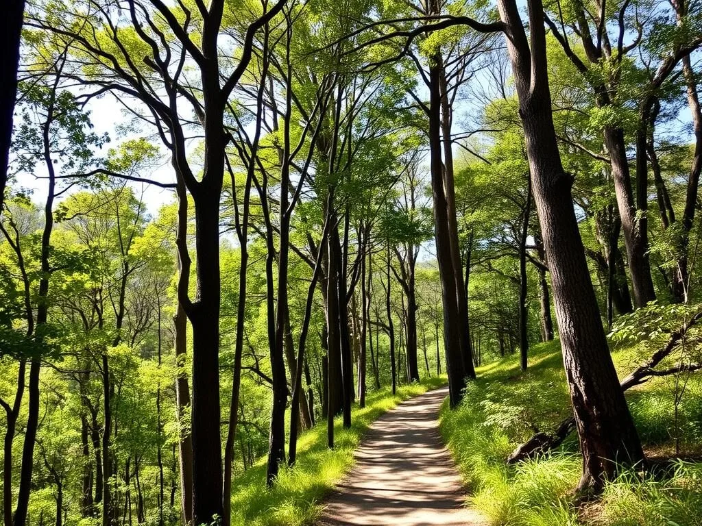 Hiking trail through eucalyptus forest in El Tepeyac National Park