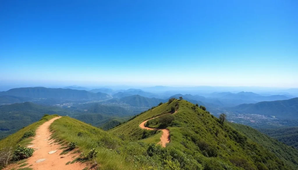 Hiking trail through mountains near Concordia, Colombia with panoramic views