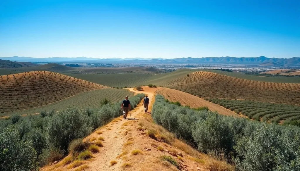 Hiking trail through olive groves in the countryside near Fquih Ben Salah