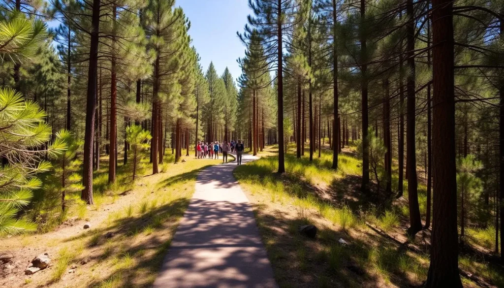Hiking trail through pine forest in Lagunas de Zempoala National Park