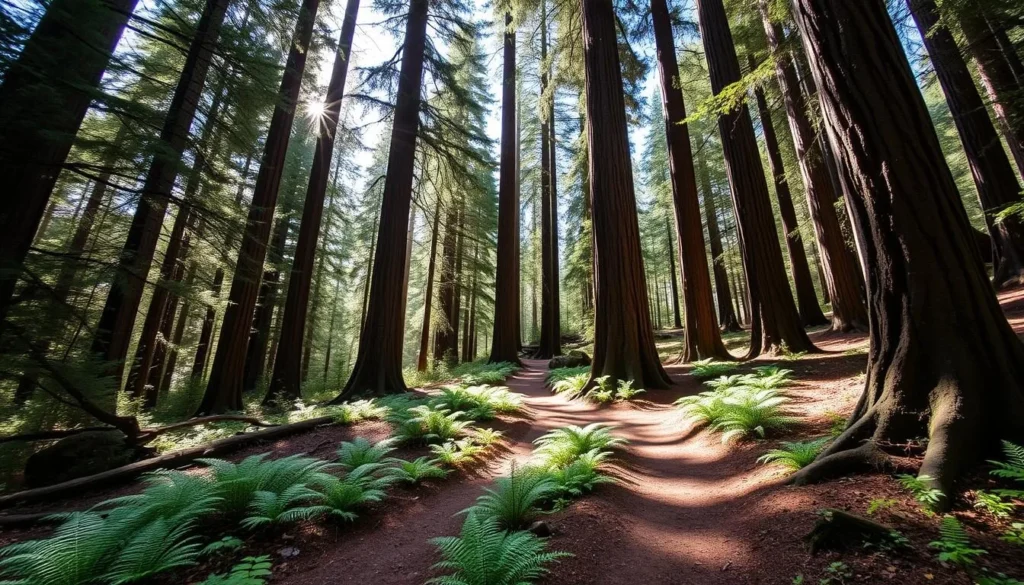 Hiking trail through redwoods at Benbow State Recreation Area Hiking trail through redwoods at Benbow State Recreation Area