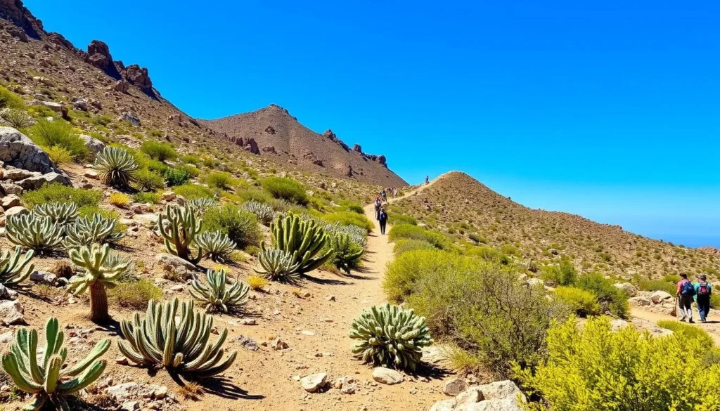 Hiking trail through the Sierra Kunkaak mountains on Isla Tiburon
