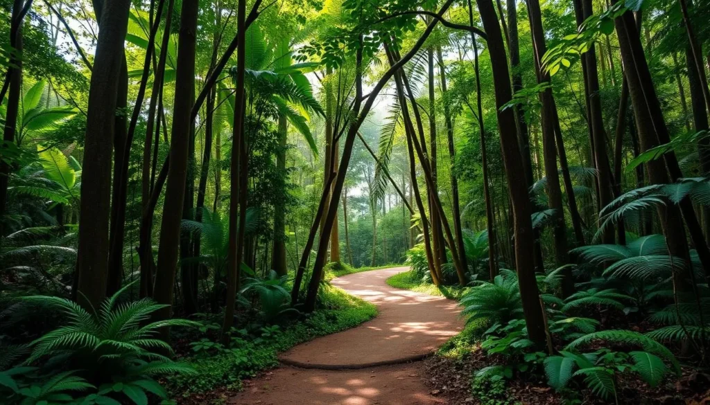 Hiking trail through the dense rainforest of Alas Purwo National Park