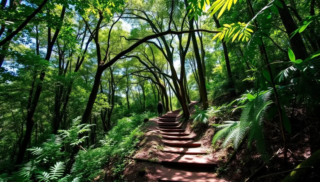 Hiking trail through the forest to the lighthouse at Nosy Tanikely National Park Madagascar Hiking trail through the forest to the lighthouse at Nosy Tanikely National Park Madagascar