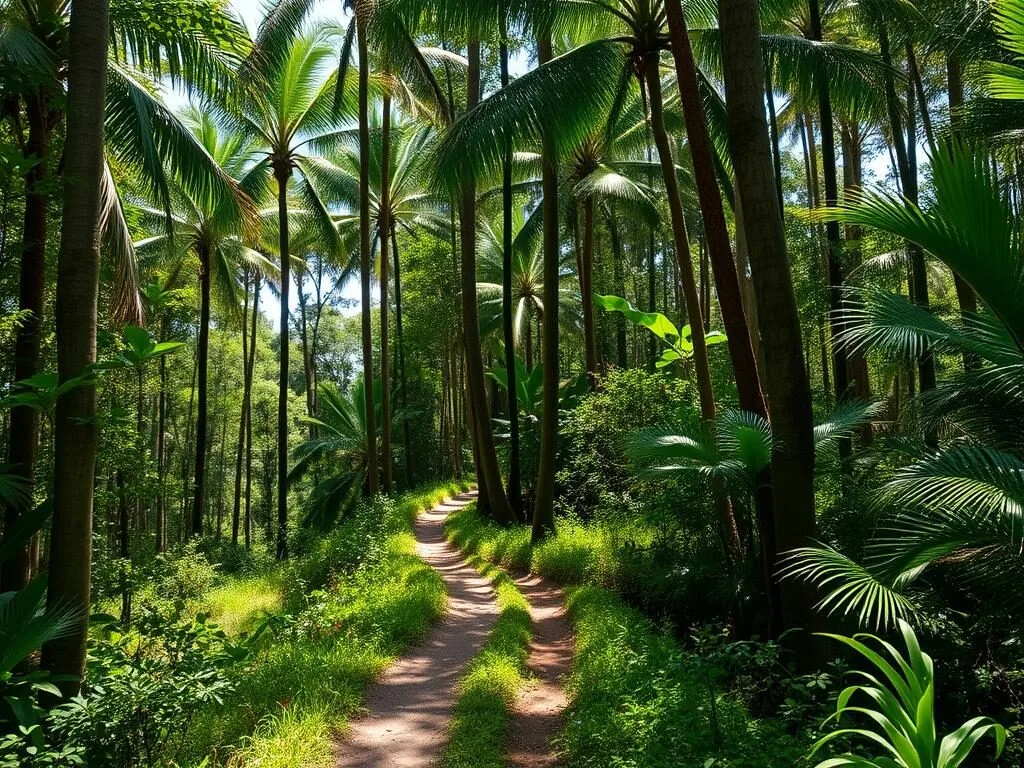 Hiking trail through the forests near Cacocum with lush vegetation