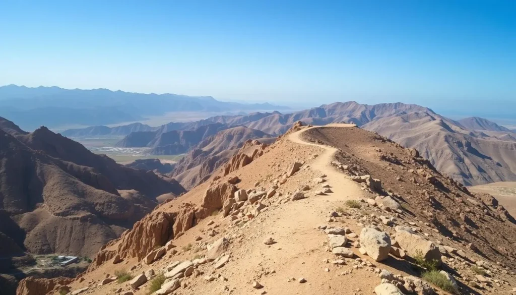 Hiking trail through the mountains near Misfah al Abriyyin with stunning views