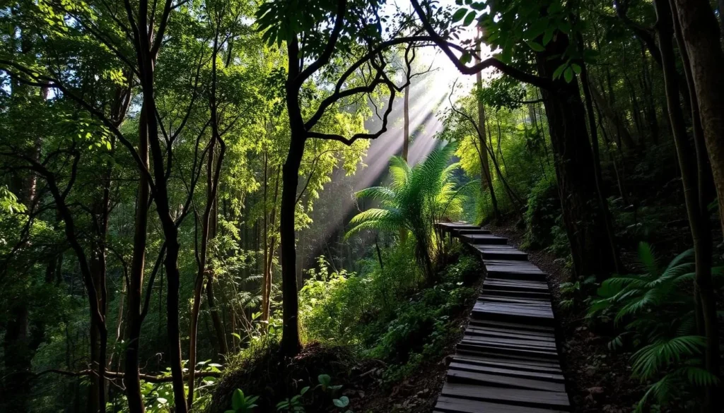 Hiking trail through the rainforest in Jeannette Kawas National Park Honduras
