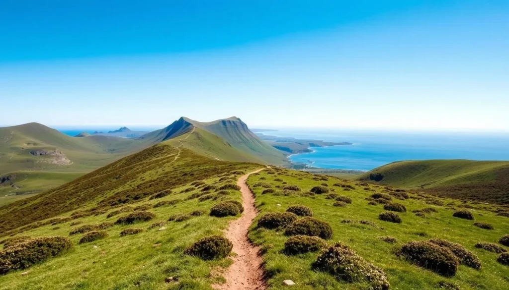 Hiking trail to Mount Byng on Carcass Island with panoramic views