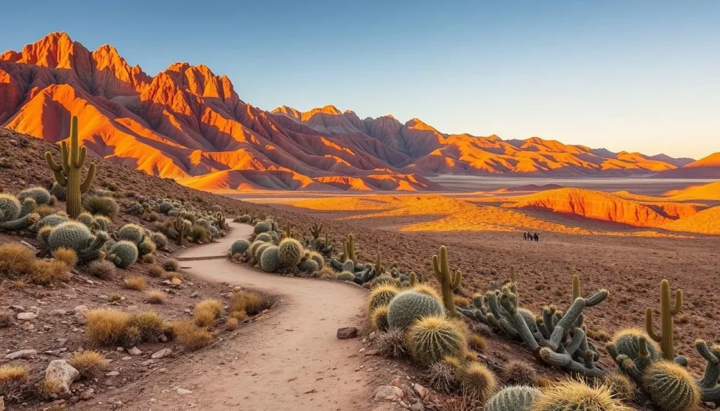 Hiking trail to Peñas Blancas with views of the colorful mountains around Humahuaca